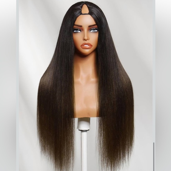 Other - UNICE V Part Human Hair Wig Yaki Straight 150% Density Chestnut Brown 20inch #3